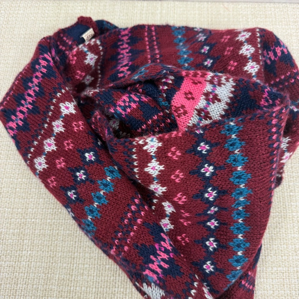SO Infinity‎ Scarf Womens Burgundy Pink Blue Knit Fair Isle Pattern